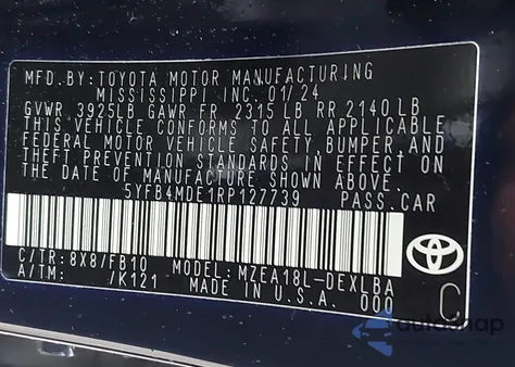 2024 Toyota Corolla Le from USA, damaged, VIN 5YFB4MDE1RP127739